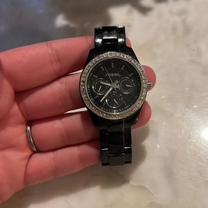 Fossil Black Acrylic Chronograph Ladies Watch